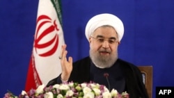 Iranian President Hassan Rohani speaks during a press conference in Tehran on May 22.