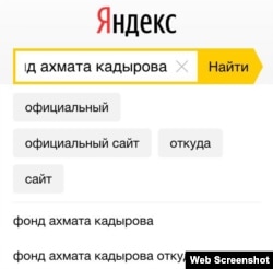 Yandex іздеу жүйесі. Ресейліктер Қадыров қорының ақшаны қайдан алатынын білгісі келеді