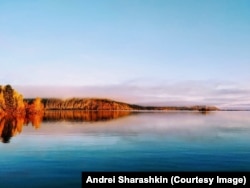 Dawn on the Angara River in central Russia in September 2020