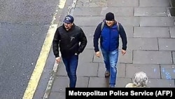 A handout photo of the two men whom London accuses of being Russian intelligence officers who traveled to the English town of Salisbury to poison former spy Sergei Skripal. 