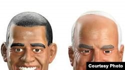 Halloween masks of presidential candidates Barack Obama (left) and John McCain