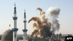 An Israeli air strike hits near a mosque in the southern Gaza Strip town of Rafah.