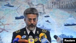 Iranian Navy commander Habibolah Sayyari holds a news conference in Tehran last week.