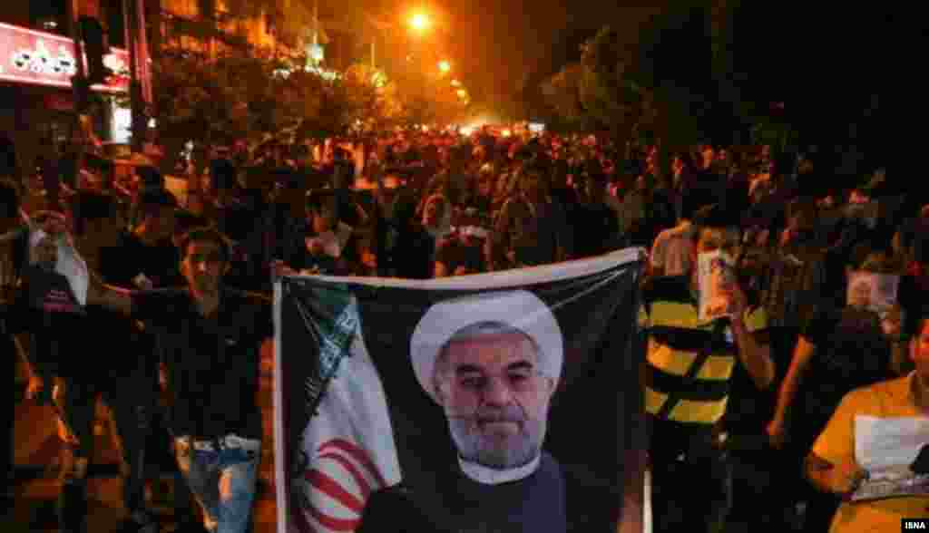 Rohani supporters took to the streets to express hope for the change that the cleric and former military commander advocated during the campaign.