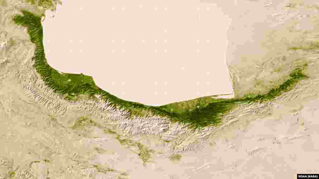 Moisture from the Caspian Sea precipitates on the northern edge of the Elburz Mountains; on the southern edge, deserts emerge in the rain shadow. Images taken November 5-11, 2012.