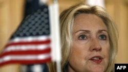 U.S. Secretary of State Hillary Clinton speaking at a joint press conference in Islamabad.