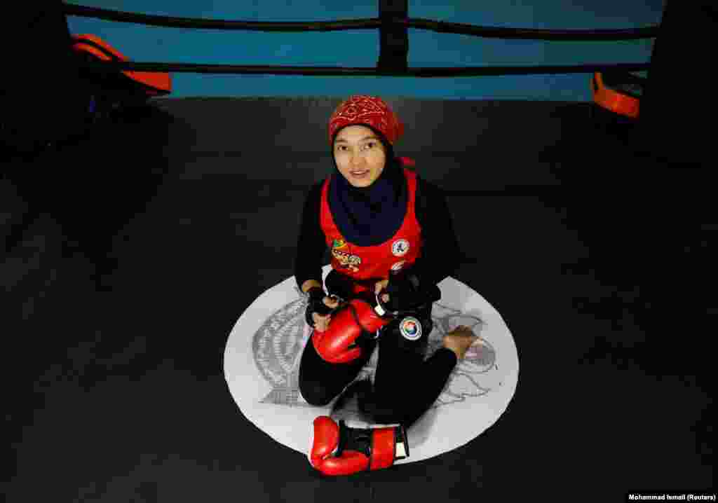 Kawsar Sherzad, 17, at her Thai boxing club in Kabul. &quot;Afghan females have&nbsp;made a lot of achievements in sports. I am optimistic that the Taliban will accept these achievements.&quot;