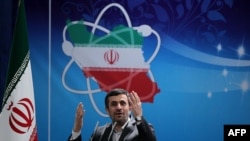 President Mahmud Ahmadinejad delivered a speech to the Iran's Atomic Energy Organization scientists during a ceremony to mark National Nuclear Day in Tehran on April 12.