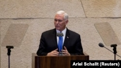 U.S. Vice President Mike Pence addresses the Knesset in Jerusalem on January 22.