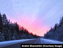 A wintry Russian road in February 2021