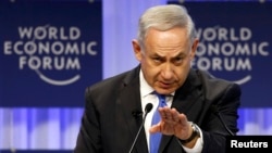 Israel's Prime Minister Benjamin Netanyahu speaking at Davos.