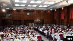 A session of a mass trial of opposition protesters and supporters in late August