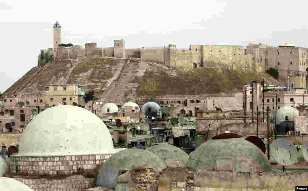 The Aleppo castle where pro-government forces are based in the Old Town of Aleppo on November 2, 2012