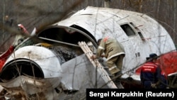 The wreckage of the Polish presidential plane that crashed in Smolensk, in western Russia, on April 10, 2010. All 96 people onboard died, including Polish President Lech Kaczynski, the chief of the Polish General Staff, and dozens of military officials, lawmakers, clergy, and others.