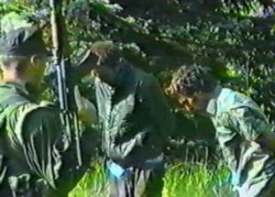 Muslim men who were reportedly captured in Srebrenica by a Serb paramilitary group known as the Scorpions.