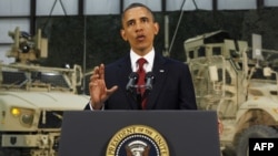 U.S. President Barack Obama delivers a televised address from Bagram air base in Afghanistan.