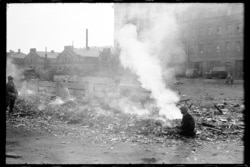 Rubbish smoldering on a Leningrad street in 1978.