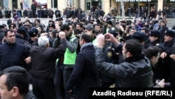 Opposition protesters today in downtown Baku