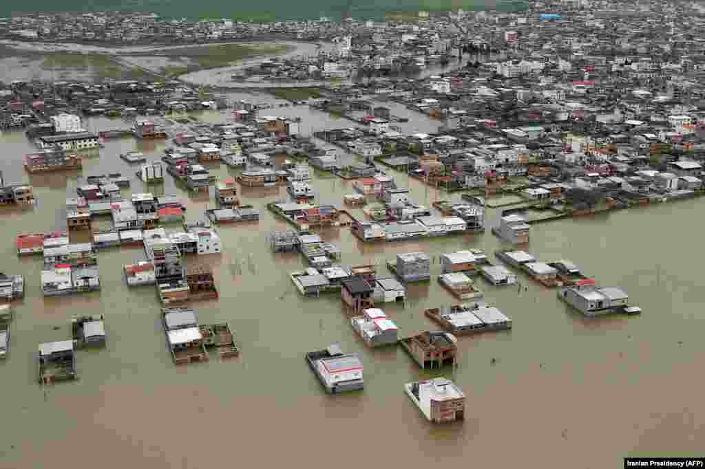 The office of the Iranian presidency provided this photo of Golestan Province as President Hassan Rohani visited affected areas.&nbsp;