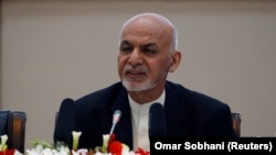 Afghan President Ashraf Ghani speaks during during the conference in Kabul on February 28.