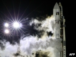 A rocket carrying the "Phobos-Grunt" on the launch pad at the Baikonur Cosmodrome in Kazakhstan on November 9.