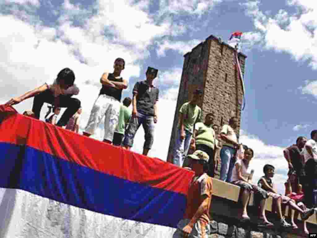 Serbs from Serbia take part in a ceremony to celebrate the battle in the town of Gazimestan in 2007.