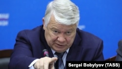 Oleg Skorobogatov speaks at a news conference on the results of the investigation in the Russian Mission Control Center in Korolyov, outside Moscow, on November 1.