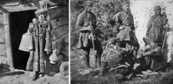 An ethnic Khevsur woman (left) photographed in 1881 and Khevsur warriors in 1901.