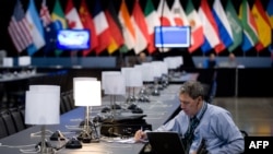 The media center at the David L. Lawrence Convention Center in Pittsburgh