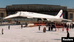 A TU-144 is rolled out during a ceremony at the Tupolev test airfield in Zhukovsky, outside Moscow.