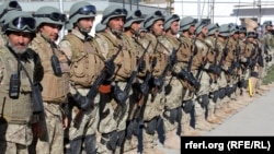 Afghan National Army troops on parade in Kabul in November