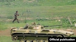 Armenian troops in Nagorno-Karabakh. Azerbaijan's military doctrine refers to the 'separatist regime...on Azerbaijani territory' as a top threat. 