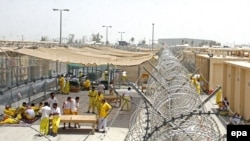 Prisoners at what was then called Camp Cropper, near Baghdad, last year