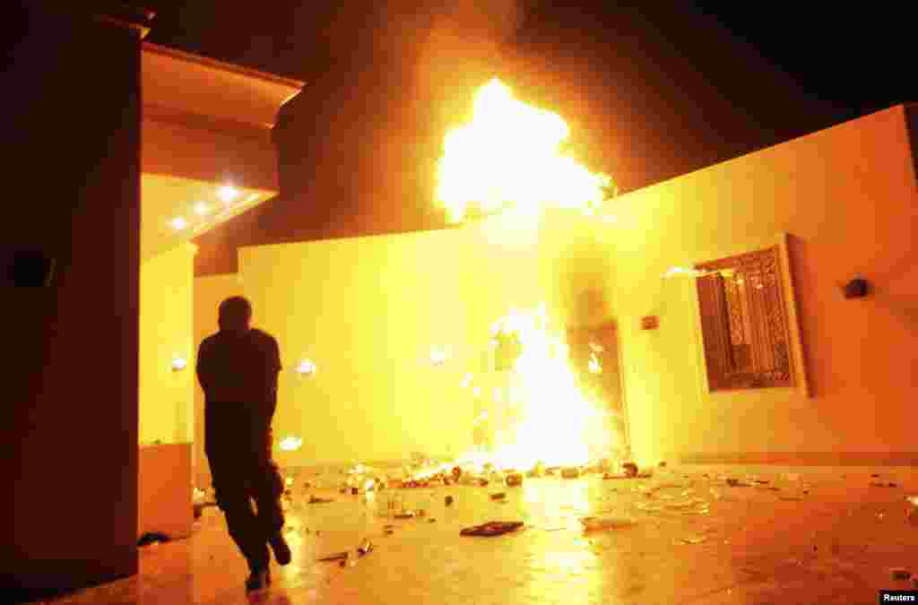 The U.S. Consulate in Benghazi burns.