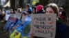 Relatives of Ukrainian prisoners of war attend a rally demanding the release of all POWs before any peace talks or deal with Russia, in front of the US Embassy in Kyiv on March 6.