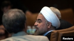 Iran's President Hassan Rohani at a meeting with United Nations Secretary-General Ban Ki-moon (not shown) during the UN General Assembly in New York on September 26