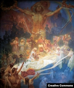 A gigantic painting from Mucha's famous Slav Epic