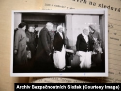 One folder that RFE/RL was given access to contains a photograph of Mother Teresa (second from right) arriving at Prague’s airport in 1984. Notes in her file say the secret police wanted to document who greeted the famous Catholic nun when she entered the country.