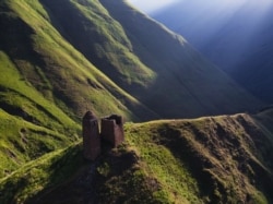 An abandoned defensive tower on the road towards Shatili. The region is home to the Khevsur, a warrior clan believed by some to be descendants of European Crusaders.