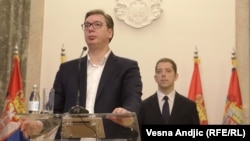 Serbian President Aleksandar Vucic (left) with Marko Djuric in Belgrade (file photo)