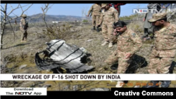 Screen grab of an Indian news report claiming evidence of an F-16 being shot down.