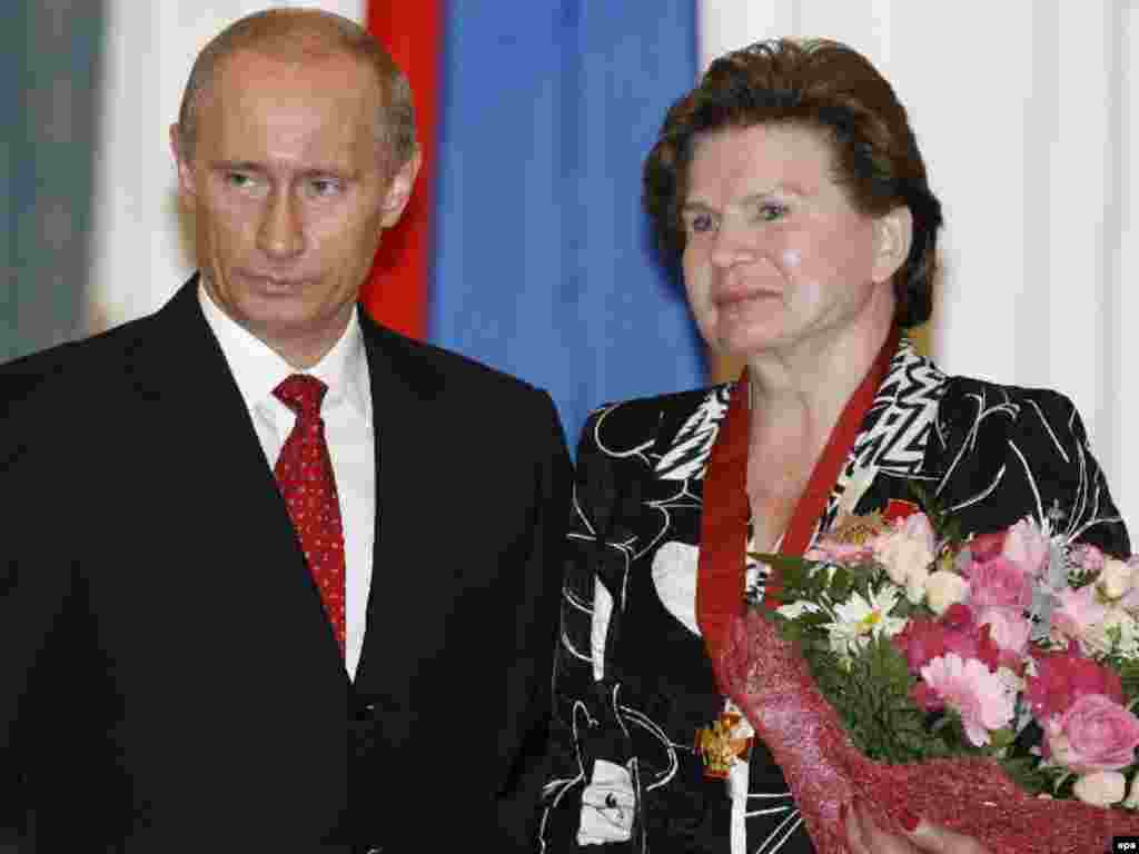 Then-President Vladimir Putin honors Tereshkova with the Order for Service for the Fatherland in May 2007.