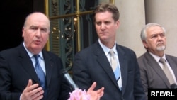 OSCE Minsk Group co-Chairmen Bernard Fassier (left to right), Matthew Bryza, and Yury Merzlyakov in Prague in May