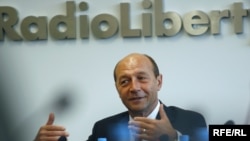 Romanian President Traian Basescu at RFE/RL's headquarters