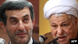 Iranian presidential candidates Esfandiar Rahim Mashaei (left) and Akbar Hashemi Rafsanjani