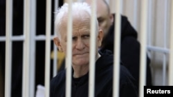 Ales Byalyatski appears in court in Minsk in January.