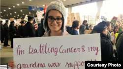 Kiana Ghanei protests at Philadelphia's airport on January 28, the day her grandmother was supposed to arrive from Iran.