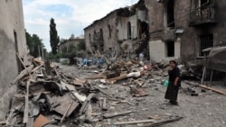 A building hit by Russian bombing in Gori, Georgia