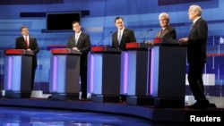 Republican presidential candidates speak in a debate in Myrtle Beach, South Carolina, on January 16.