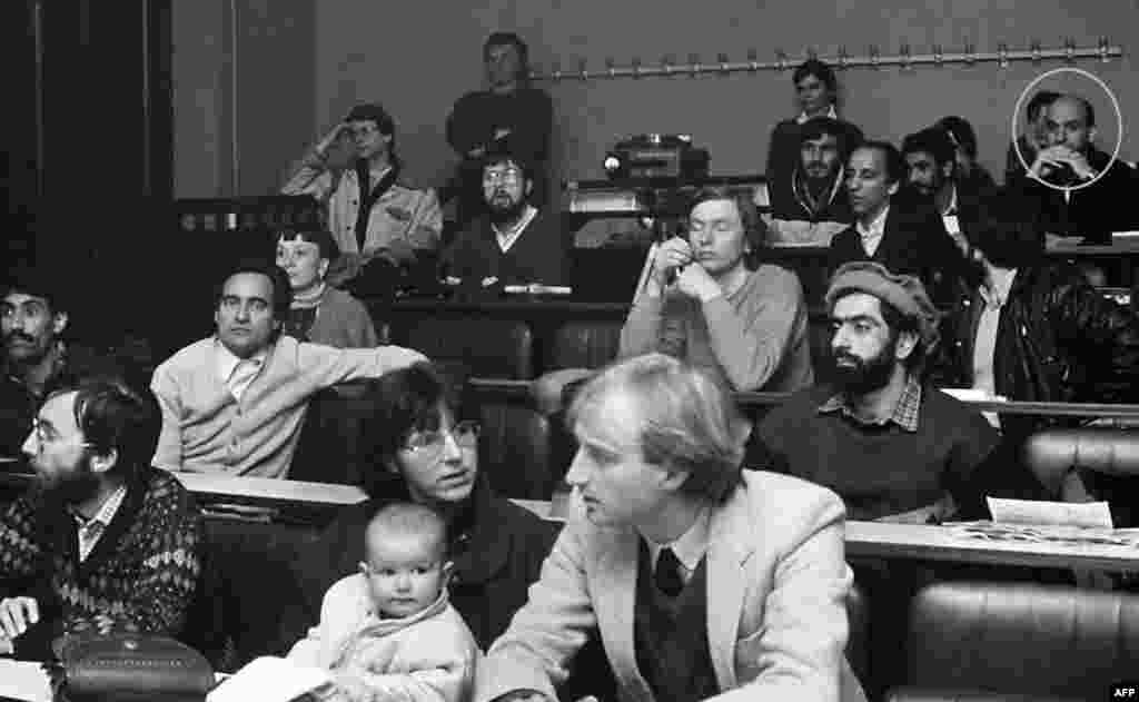 A 28-year-old Hamid Karzai (top right) is pictured during a three-month journalism course&nbsp;he took in Lille, France, in 1985. 